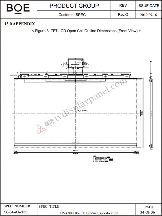 HV430FHB-F90 এলসিডি panel external dimensions
